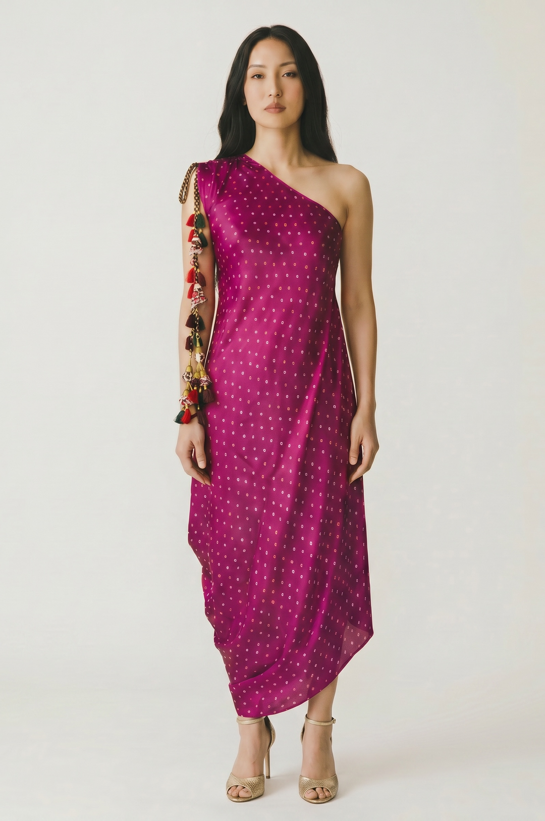 sari silk dress SK AW21170 4 shoulder gown crafted from a shimmering Modern Blue designer Sari saree